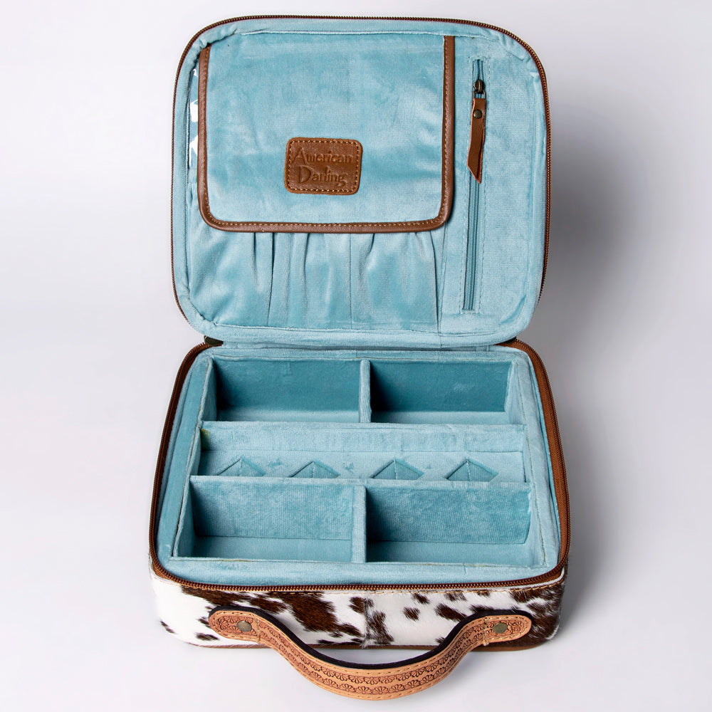 American Darling Jewelry Case Hand Tooled Hair-On Genuine Leather Women Bag Western Handbag Purse