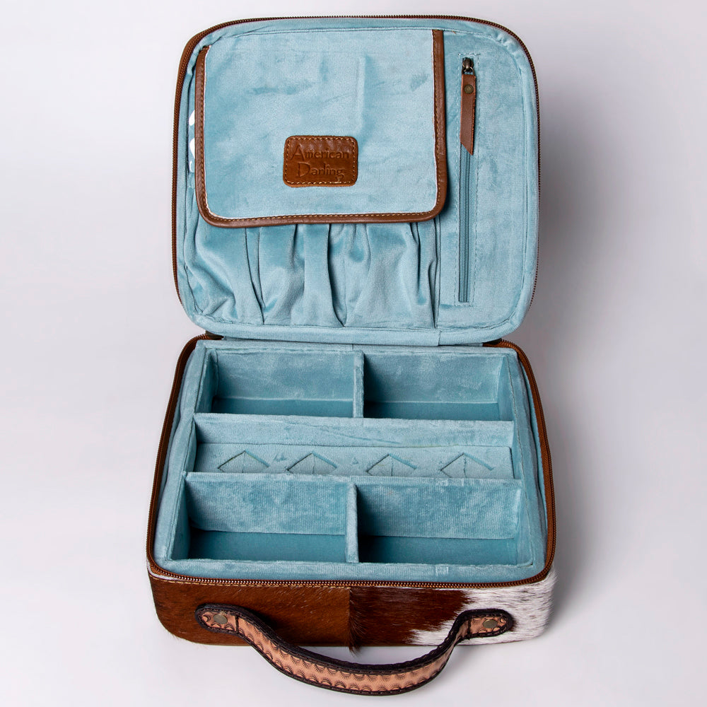 American Darling Jewelry Case Hand Tooled Hair-On Genuine Leather Women Bag Western Handbag Purse