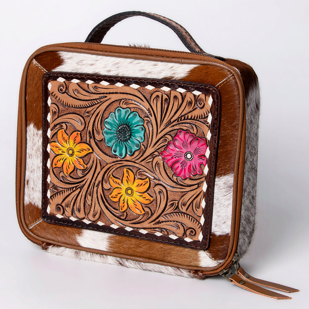 American Darling Jewelry Case Hand Tooled Hair-On Genuine Leather Women Bag Western Handbag Purse
