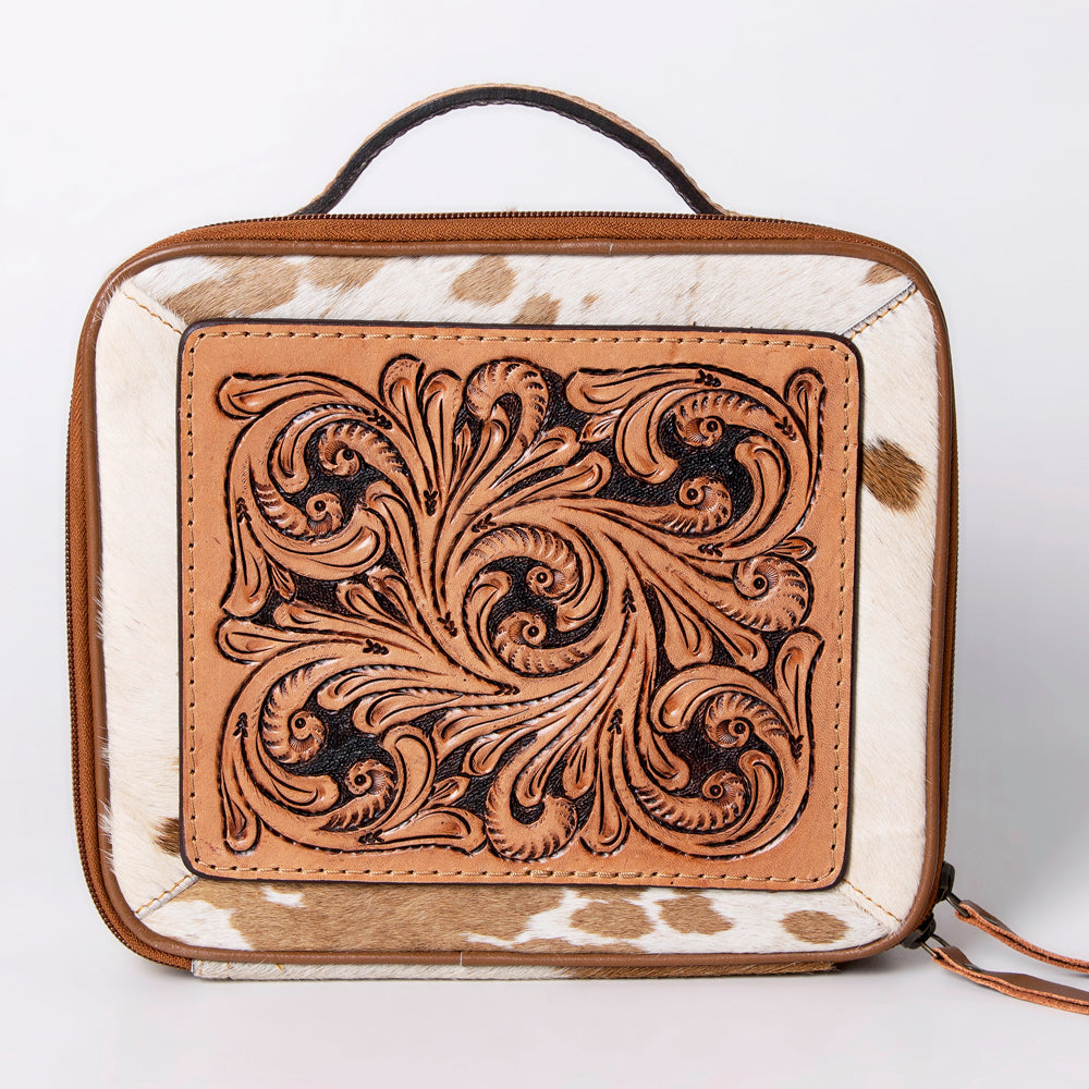 American Darling Jewelry Case Hand Tooled Hair-On Genuine Leather Women Bag Western Handbag Purse