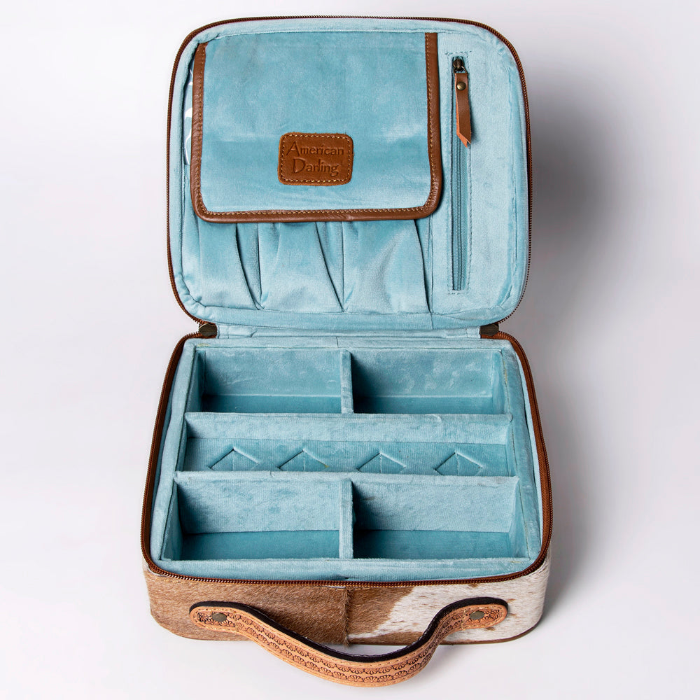 American Darling Jewelry Case Hand Tooled Hair-On Genuine Leather Women Bag Western Handbag Purse