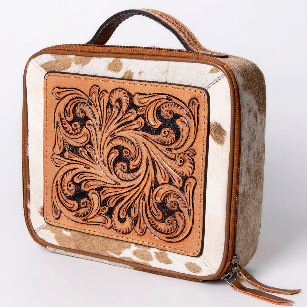 American Darling Jewelry Case Hand Tooled Hair-On Genuine Leather Women Bag Western Handbag Purse