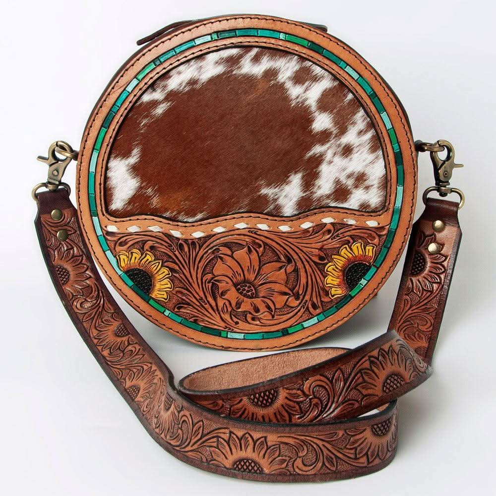 American Darling ADBGA303 Canteen Hand Tooled Hair-On Genuine Leather Women Bag Western Handbag Purse