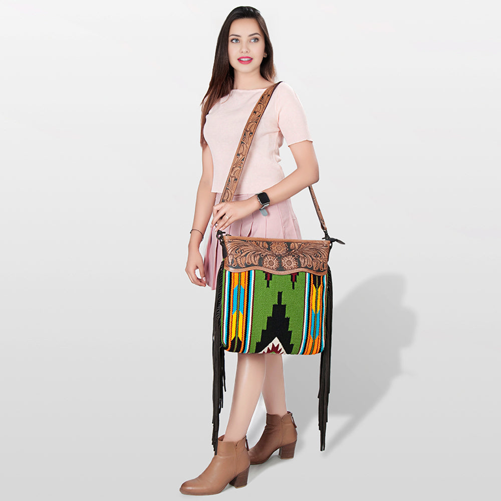 American Darling ADBGZ676 Signature Crossbody Hand Tooled Saddle Blanket Genuine Leather Women Bag Western Handbag Purse