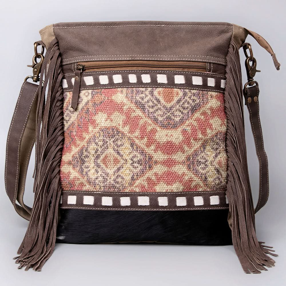 OHLAY KB489 Cross Body Upcycled Wool Upcycled Canvas Hair-On Genuine Leather women bag western handbag purse