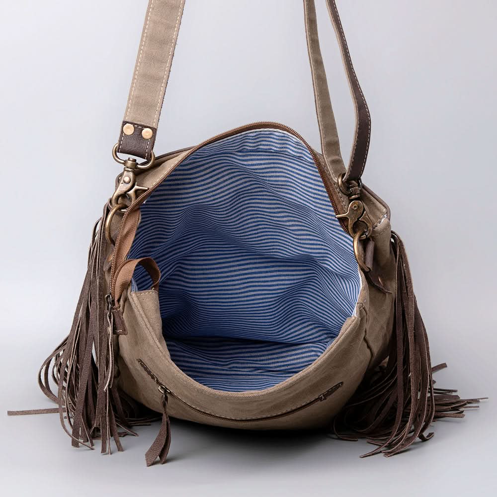 OHLAY KB489 Cross Body Upcycled Wool Upcycled Canvas Hair-On Genuine Leather women bag western handbag purse