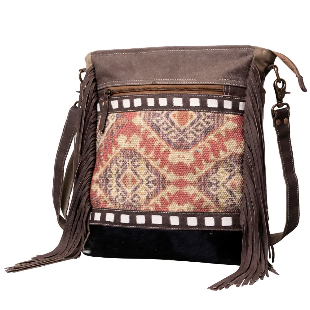 OHLAY KB489 Cross Body Upcycled Wool Upcycled Canvas Hair-On Genuine Leather women bag western handbag purse