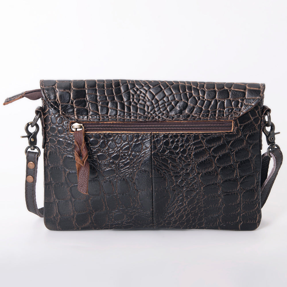 OHLAY WALLET Hand Tooled Crocodile Embossed Genuine Leather women bag western handbag purse