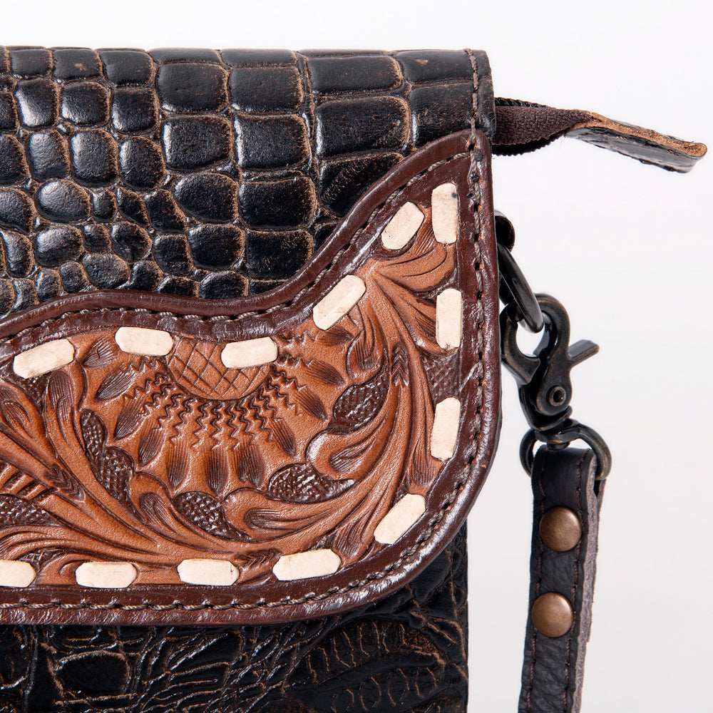 OHLAY WALLET Hand Tooled Crocodile Embossed Genuine Leather women bag western handbag purse