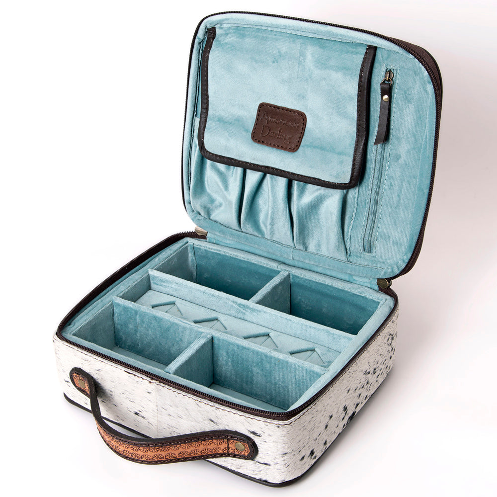 American Darling Jewelry Case Hand Tooled Hair-On Genuine Leather Women Bag Western Handbag Purse