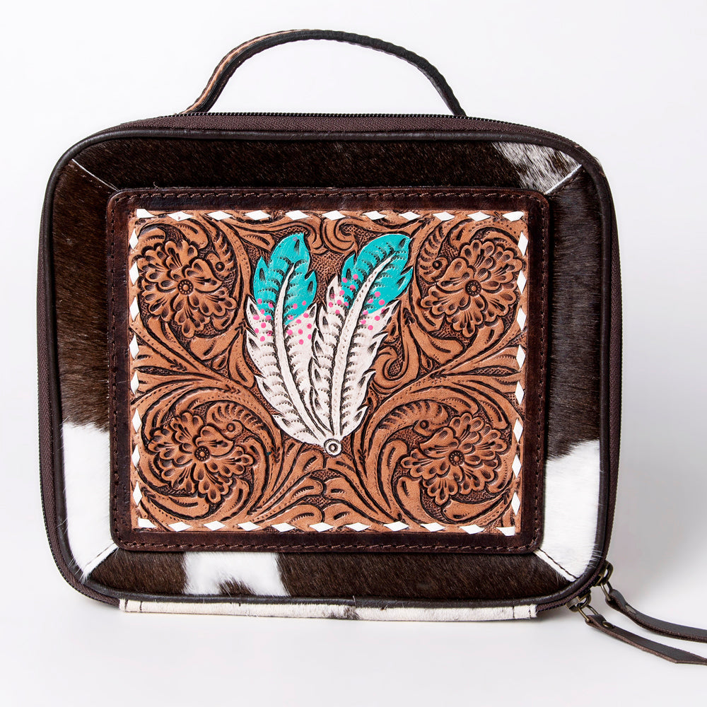 American Darling Jewelry Case Hand Tooled Hair-On Genuine Leather Women Bag Western Handbag Purse