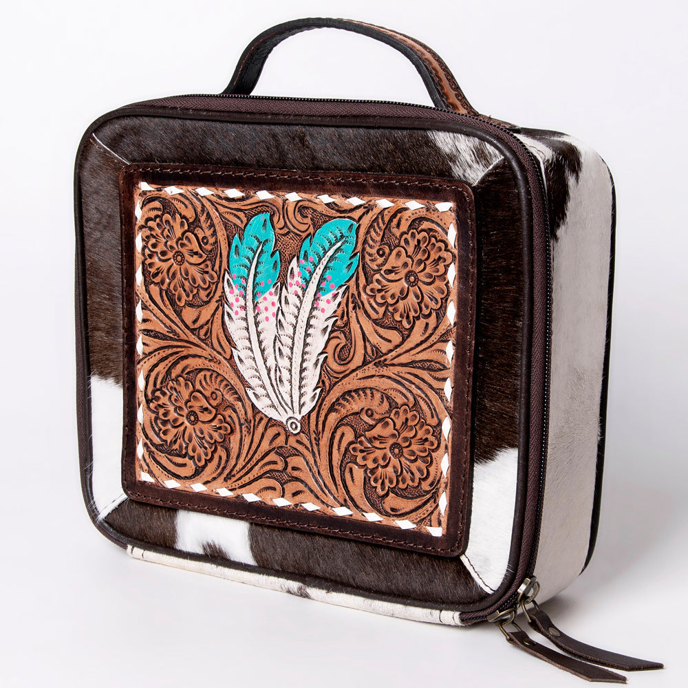 American Darling Jewelry Case Hand Tooled Hair-On Genuine Leather Women Bag Western Handbag Purse