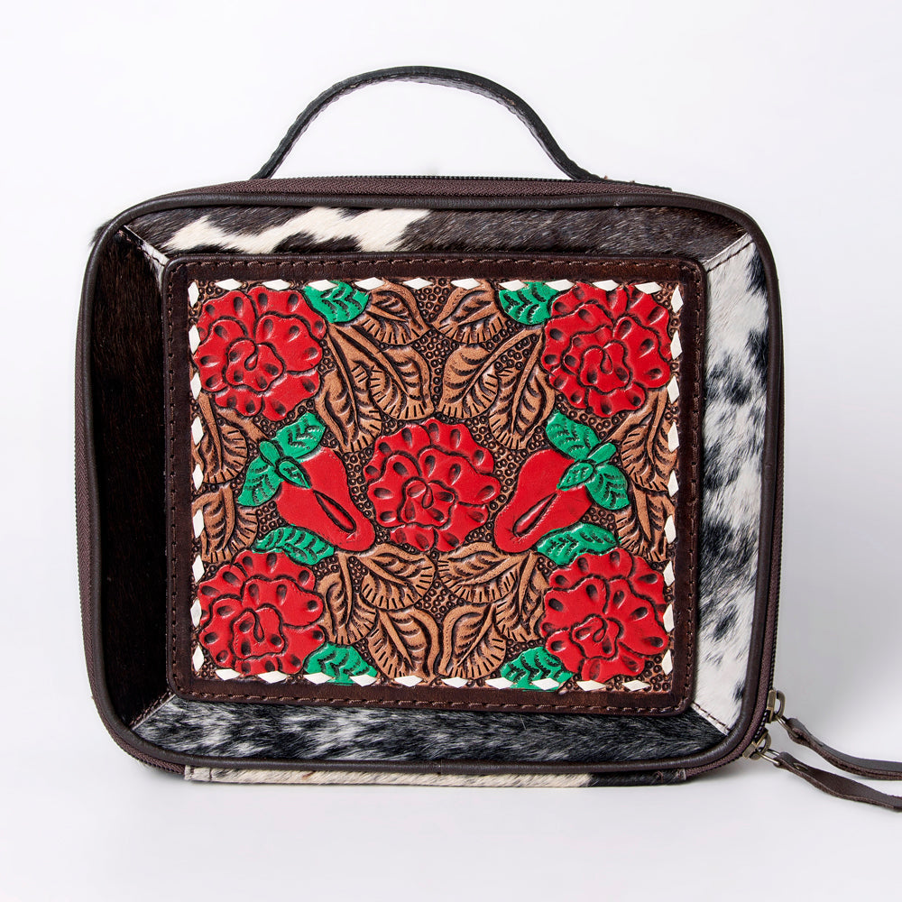 American Darling Jewelry Case Hand Tooled Hair-On Genuine Leather Women Bag Western Handbag Purse
