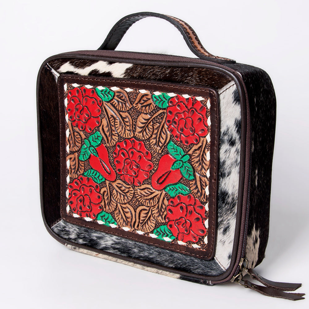 American Darling Jewelry Case Hand Tooled Hair-On Genuine Leather Women Bag Western Handbag Purse
