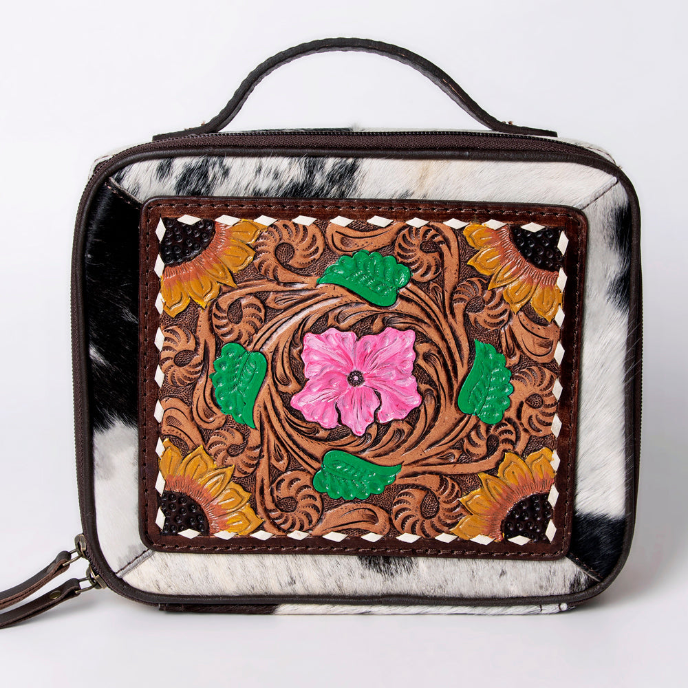 American Darling Jewelry Case Hand Tooled Hair-On Genuine Leather Women Bag Western Handbag Purse