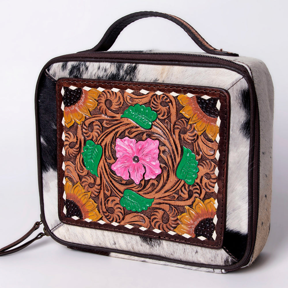 American Darling Jewelry Case Hand Tooled Hair-On Genuine Leather Women Bag Western Handbag Purse