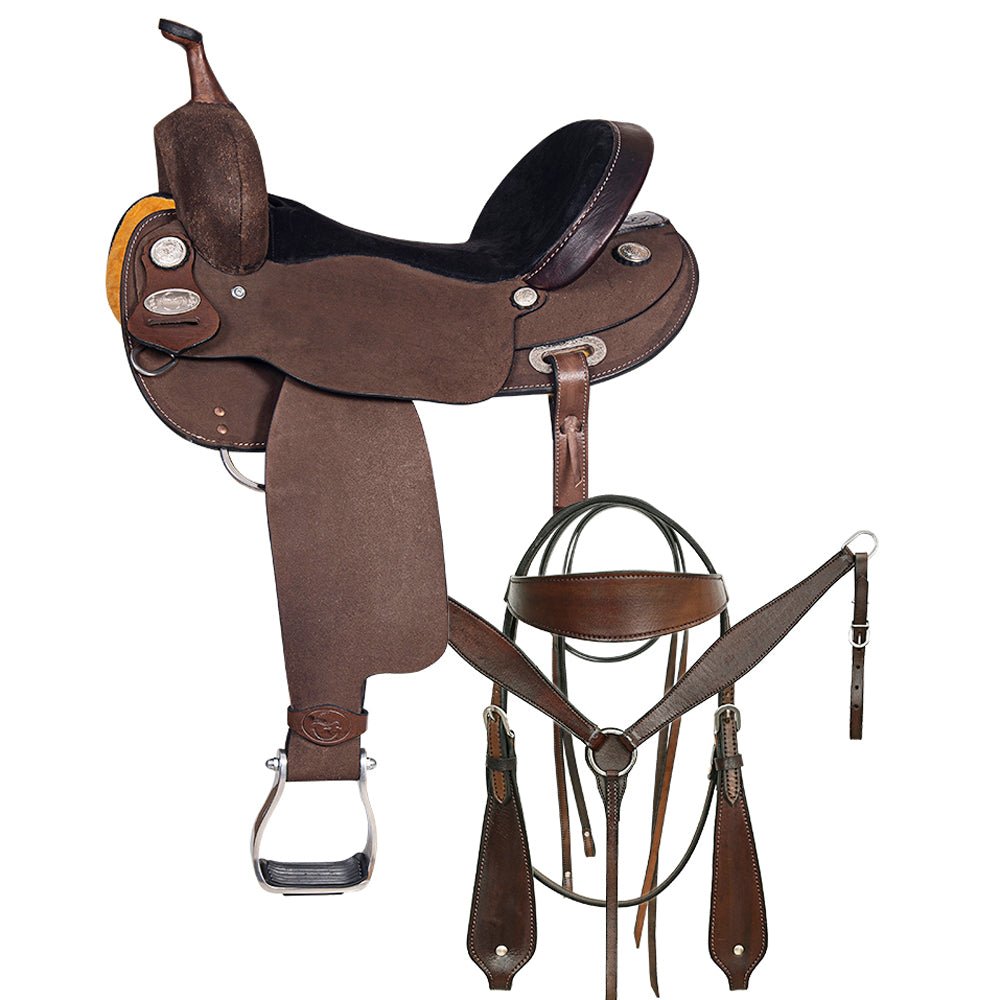 Comfytack Western Horse Barrel Racing Trail Pleasure  American Leather Saddle Tack Set With Reins Brown