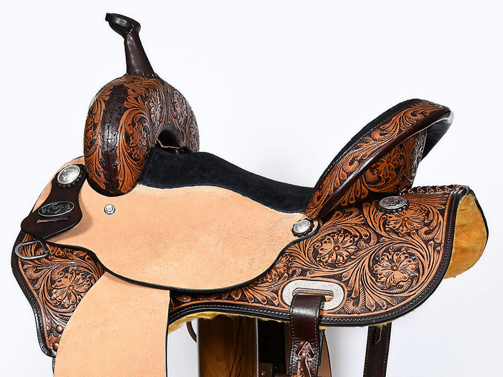 COMFYTACK Horse Barrel Racing American Leather Saddle Floral Dark Brown