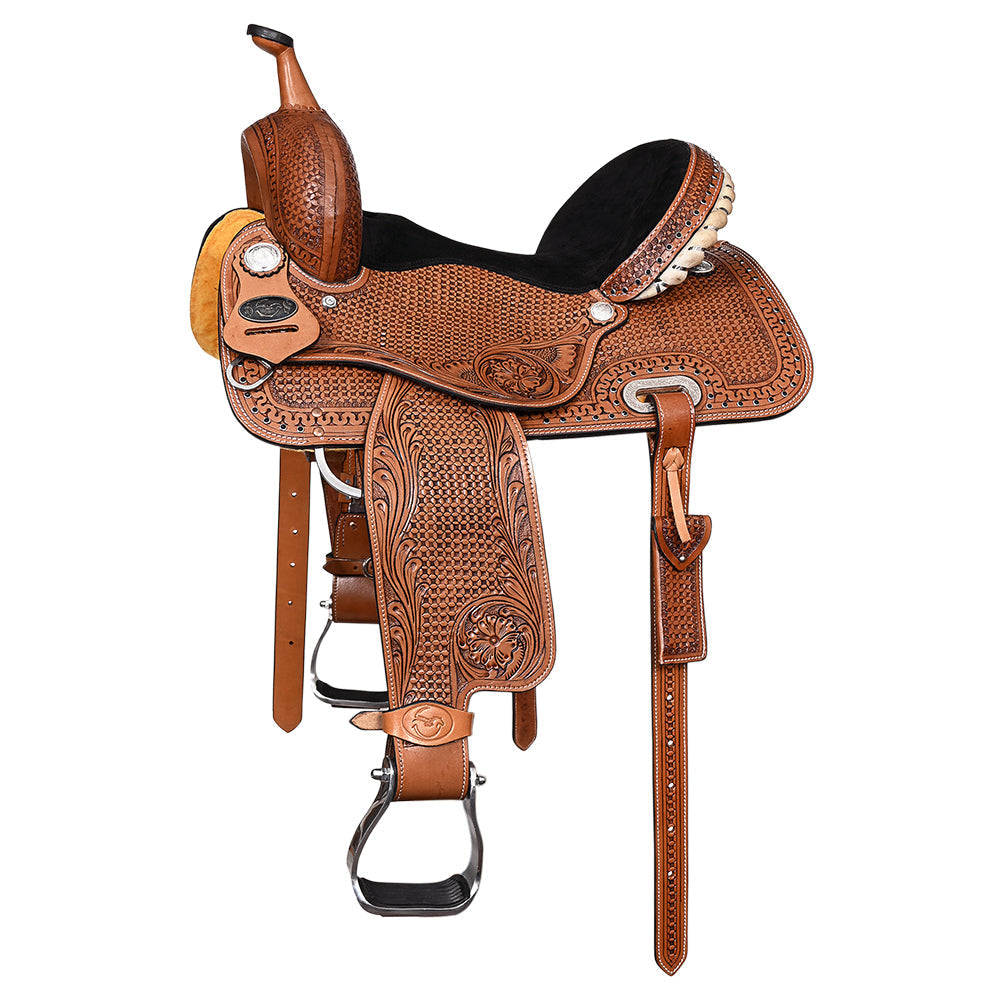 COMFYTACK Horse Barrel Racing American Leather Saddle Floral Dark Brown