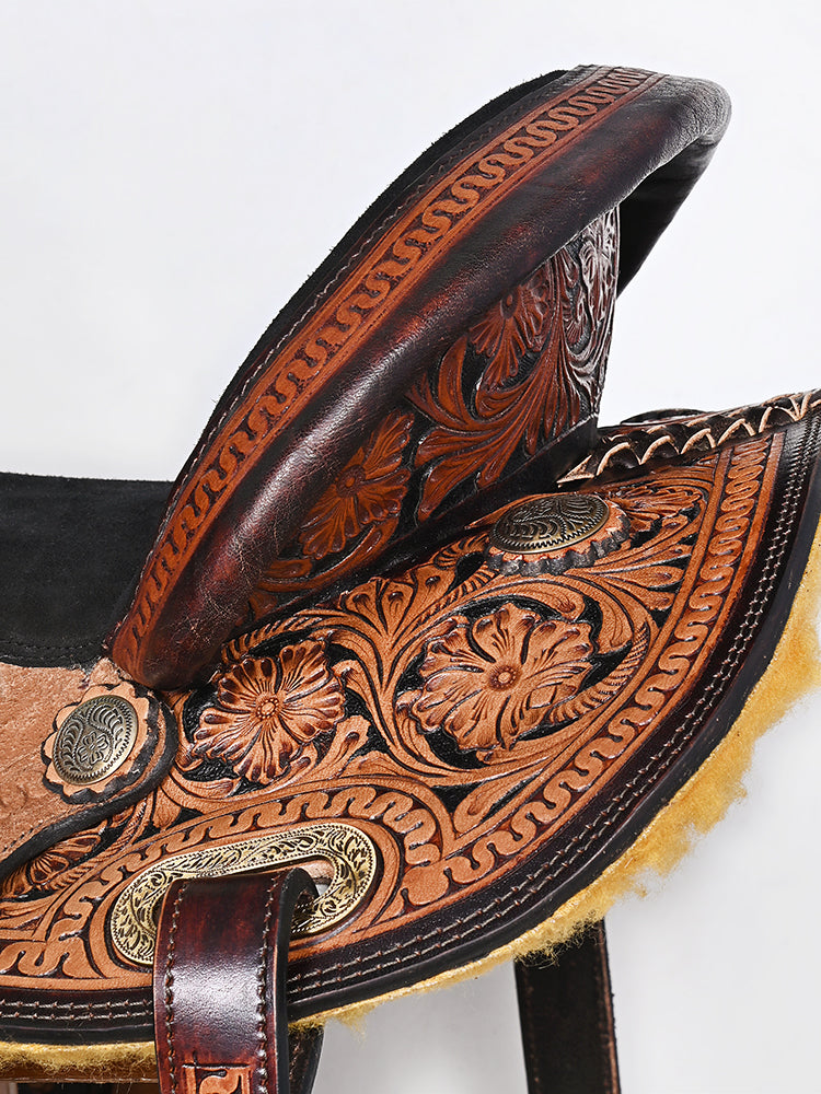 Comfytack Western Horse Barrel Racing Trail Pleasure American Leather Saddle Tack Set With Reins Dark Brown