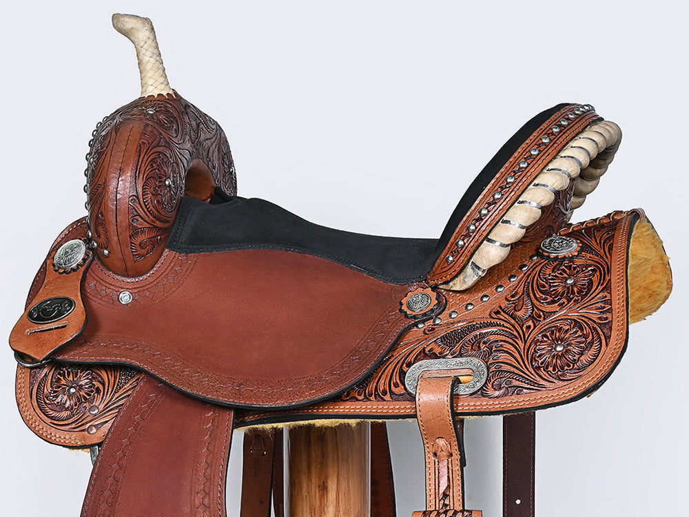 Comfytack Western Horse Barrel Racing Trail Pleasure American Leather Saddle Tack Set With Reins Brown