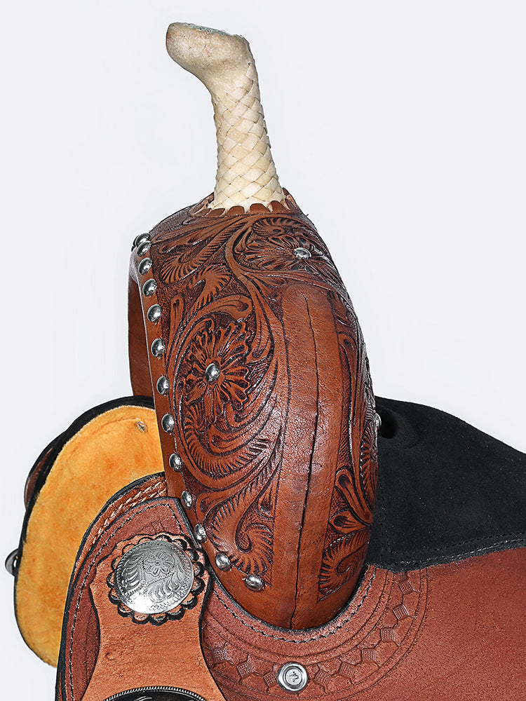 Comfytack Western Horse Barrel Racing Trail Pleasure American Leather Saddle Tack Set With Reins Brown