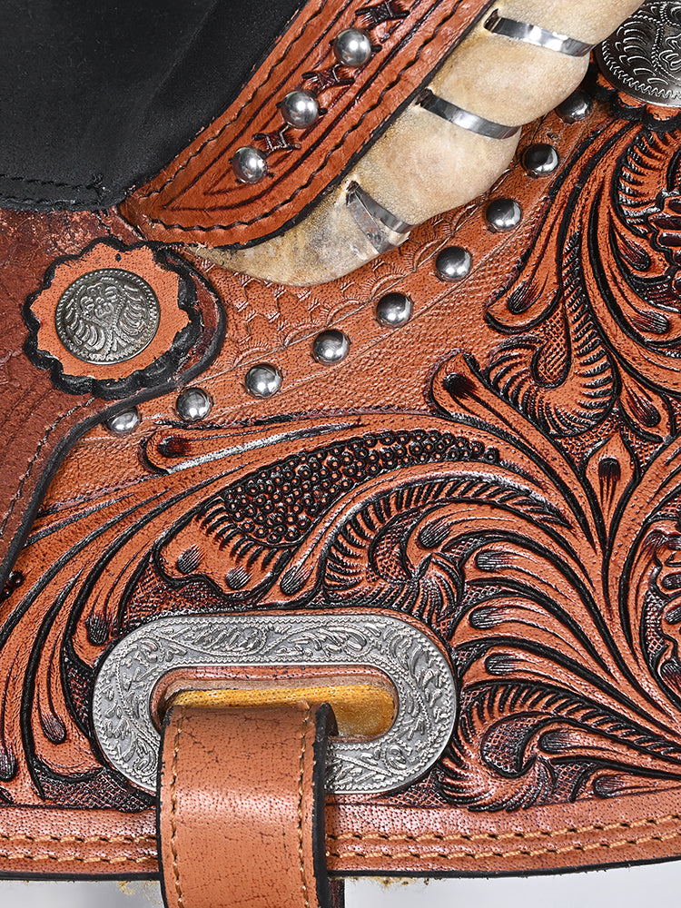 Comfytack Western Horse Barrel Racing Trail Pleasure American Leather Saddle Tack Set With Reins Brown