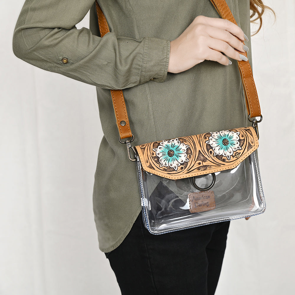 American Darling ADBGZ720 Clear Bag Hand Tooled Genuine Leather Women Bag Western Handbag Purse