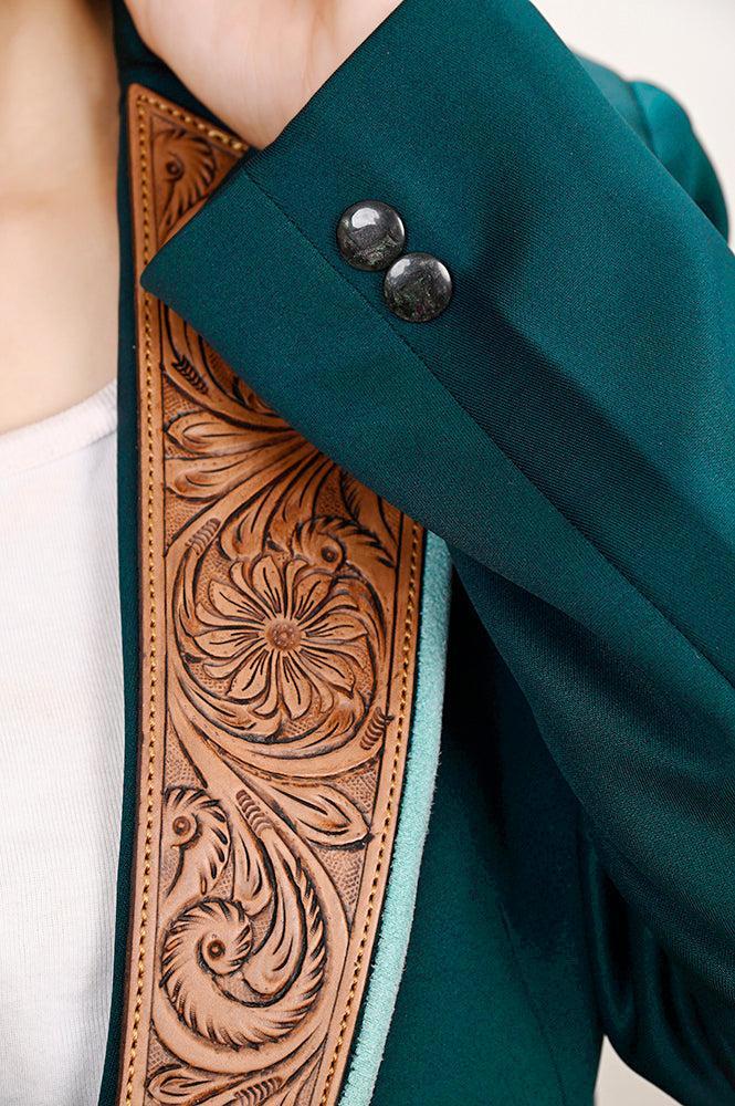 ADBZ704 Genuine leather Hand tooled hand carved Women Blazer dress jacket ladies Girl