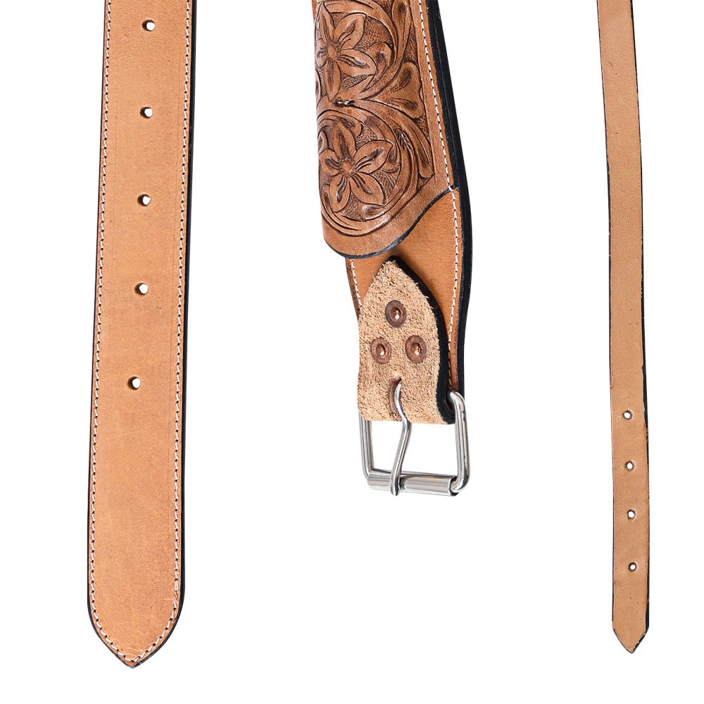 Comfytack Horse Saddle Flank Cinch Girth Handtooled Leather W/ Billets Antique Tan
