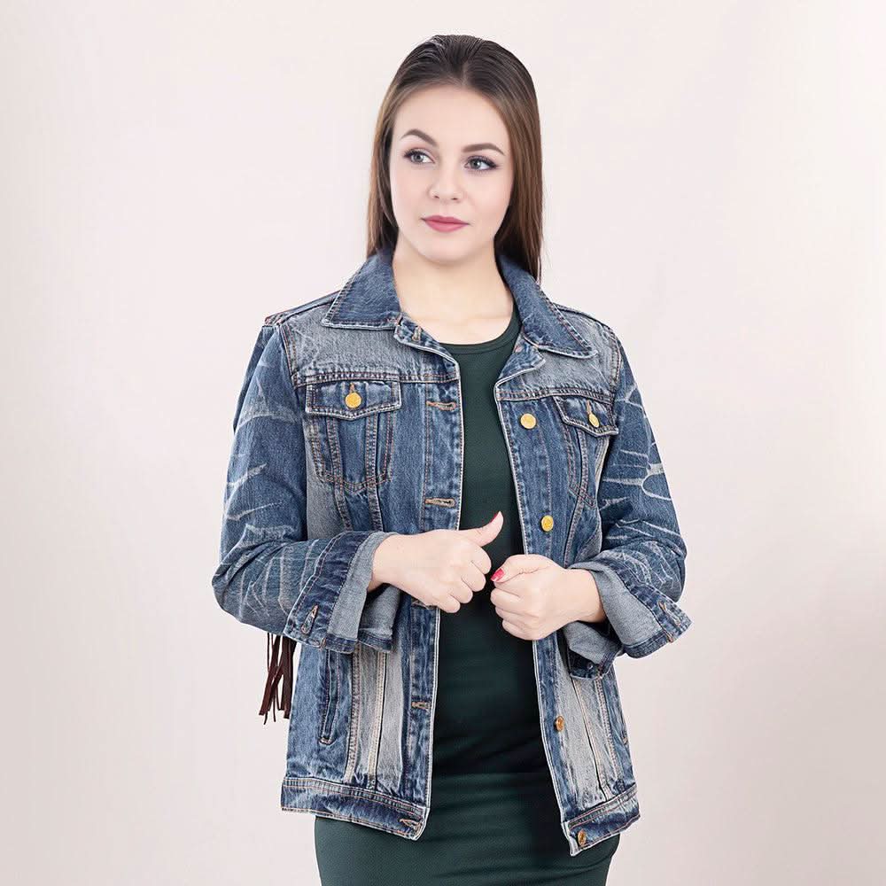 ADJKT017 Genuine leather Hand tooled hand carved Women 100% cotton Denim jacket  dress ladies girl