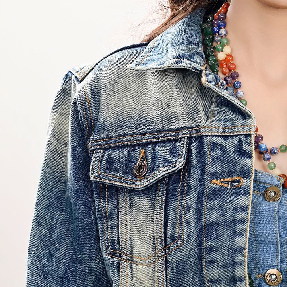 ADJKT005 Genuine leather Hand tooled hand carved Women 100% cotton Denim jacket  dress ladies girl