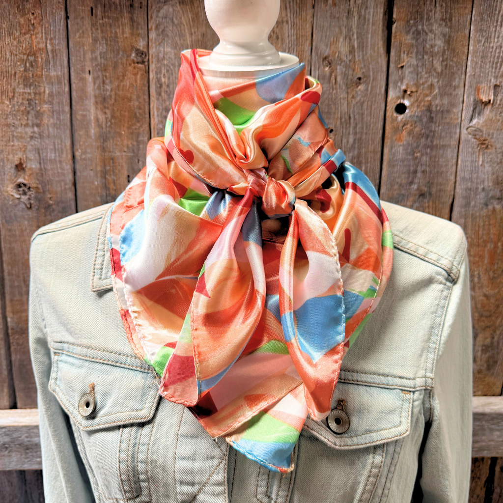 35X35" Peach and Blue Floral Pattern Wild Rag / Scarf WR1036