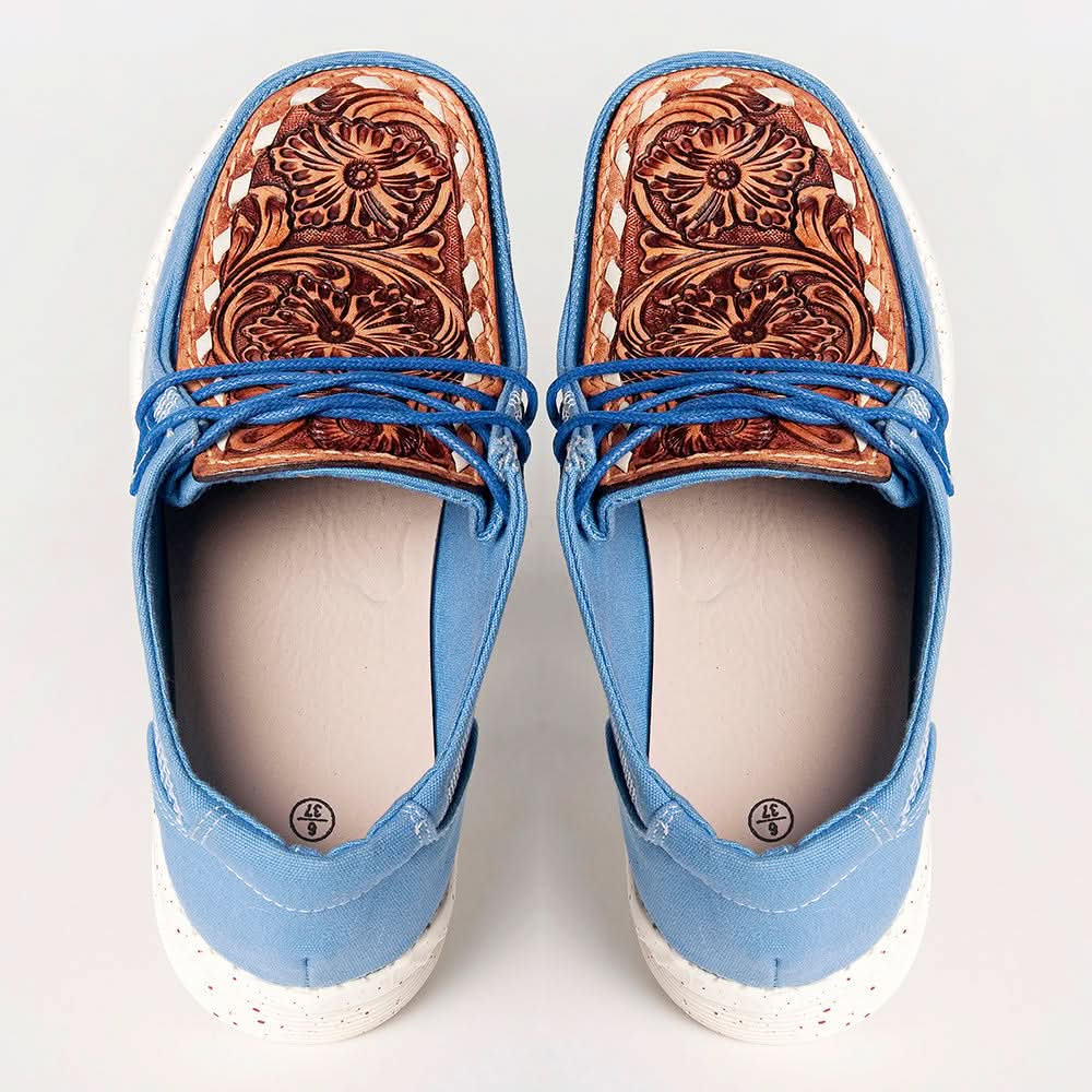 American Darling ADFT133BL4 Hand tooled carved genuine leather trim lightweight shoe footwear slip on