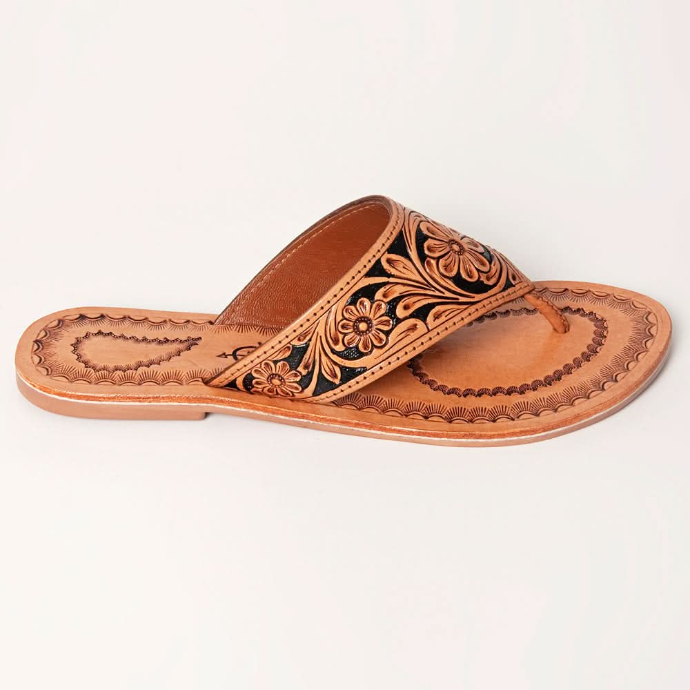 American Darling ADFTE104A Hand tooled carved genuine leather sandal footwear flip flop