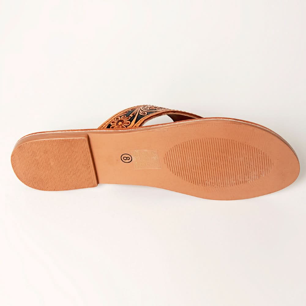 American Darling ADFTE104A Hand tooled carved genuine leather sandal footwear flip flop