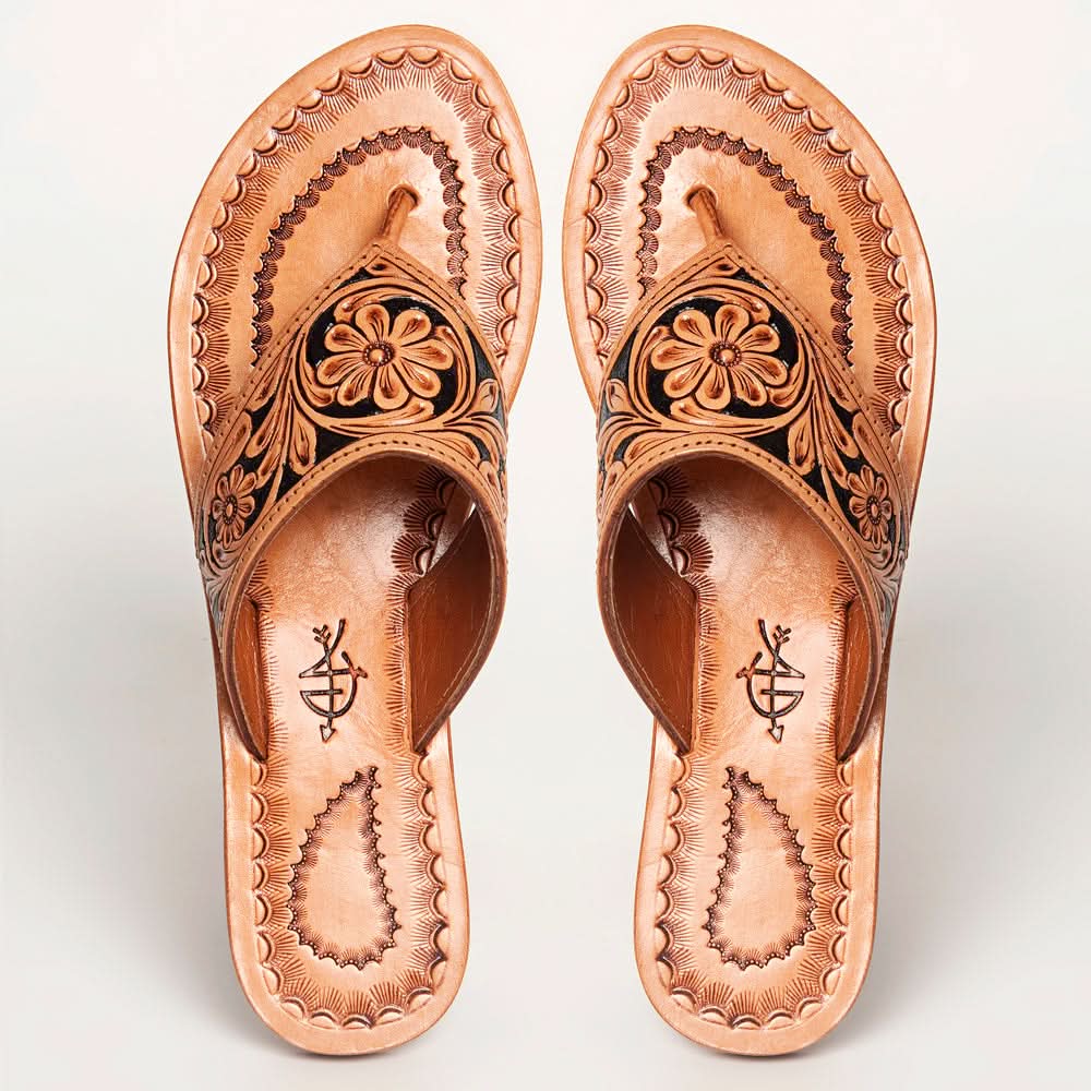 American Darling ADFTE104A Hand tooled carved genuine leather sandal footwear flip flop