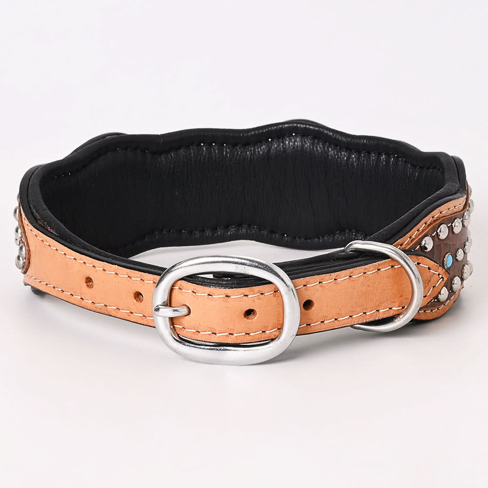 HIlason Genuine Leather Dog Collar Hand Tooled