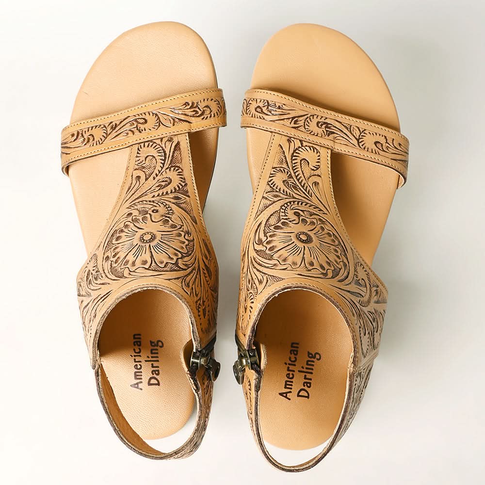 American Darling ADFT141A Hand tooled carved genuine leather sandal footwear flip flop