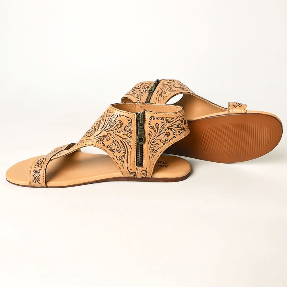 American Darling ADFT141A Hand tooled carved genuine leather sandal footwear flip flop