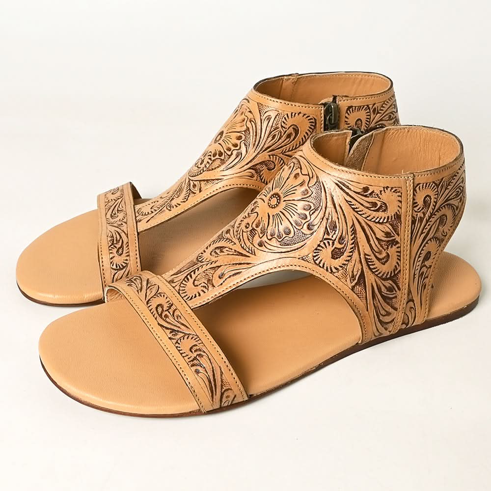 American Darling ADFT141A Hand tooled carved genuine leather sandal footwear flip flop