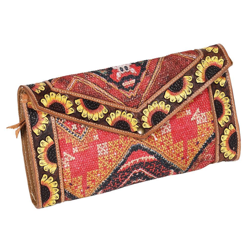 OHLAY WALLET Hand Tooled Upcycled Wool  Genuine Leather women bag western handbag purse