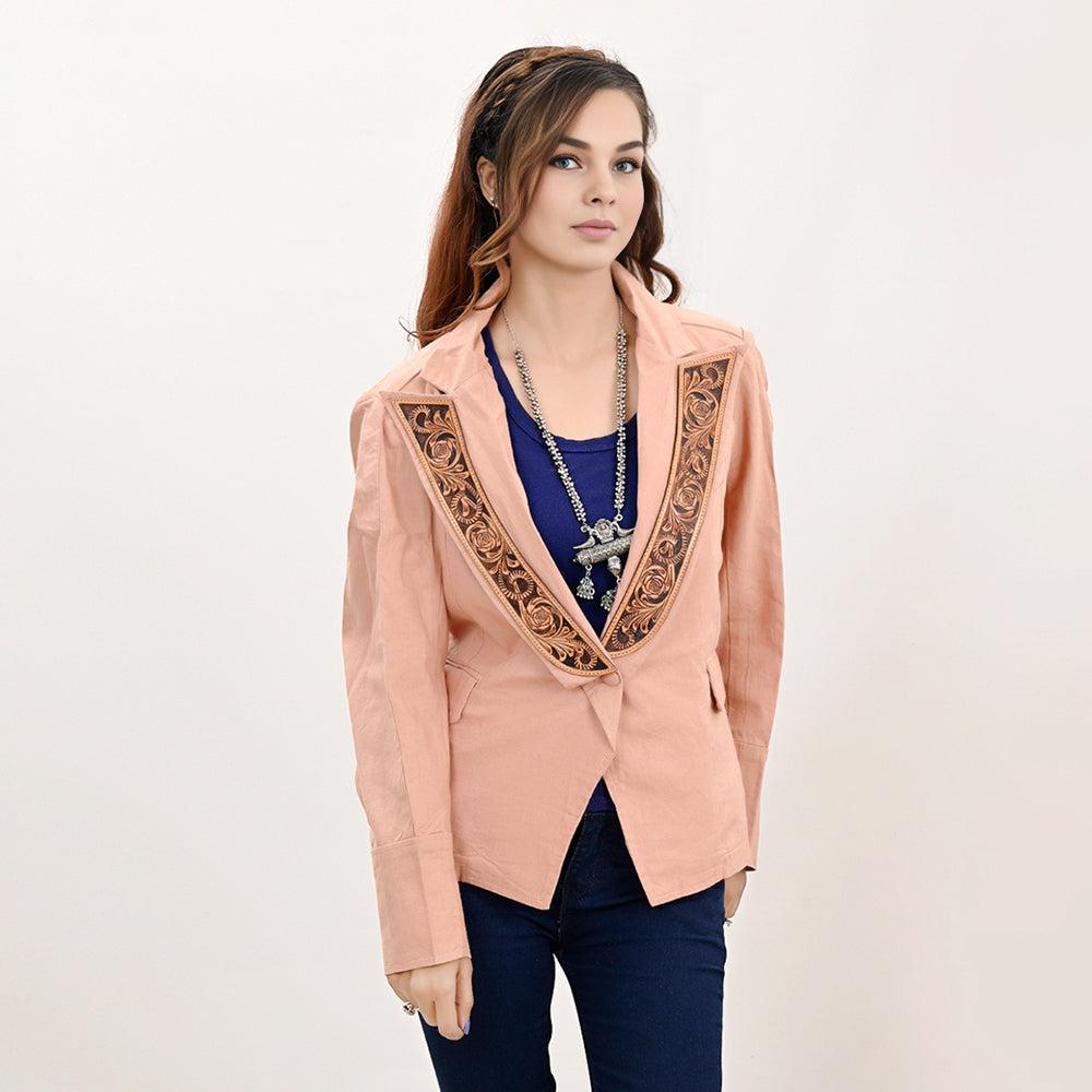 ADBZ037 Genuine leather Hand tooled hand carved Women Blazer dress jacket ladies Girl