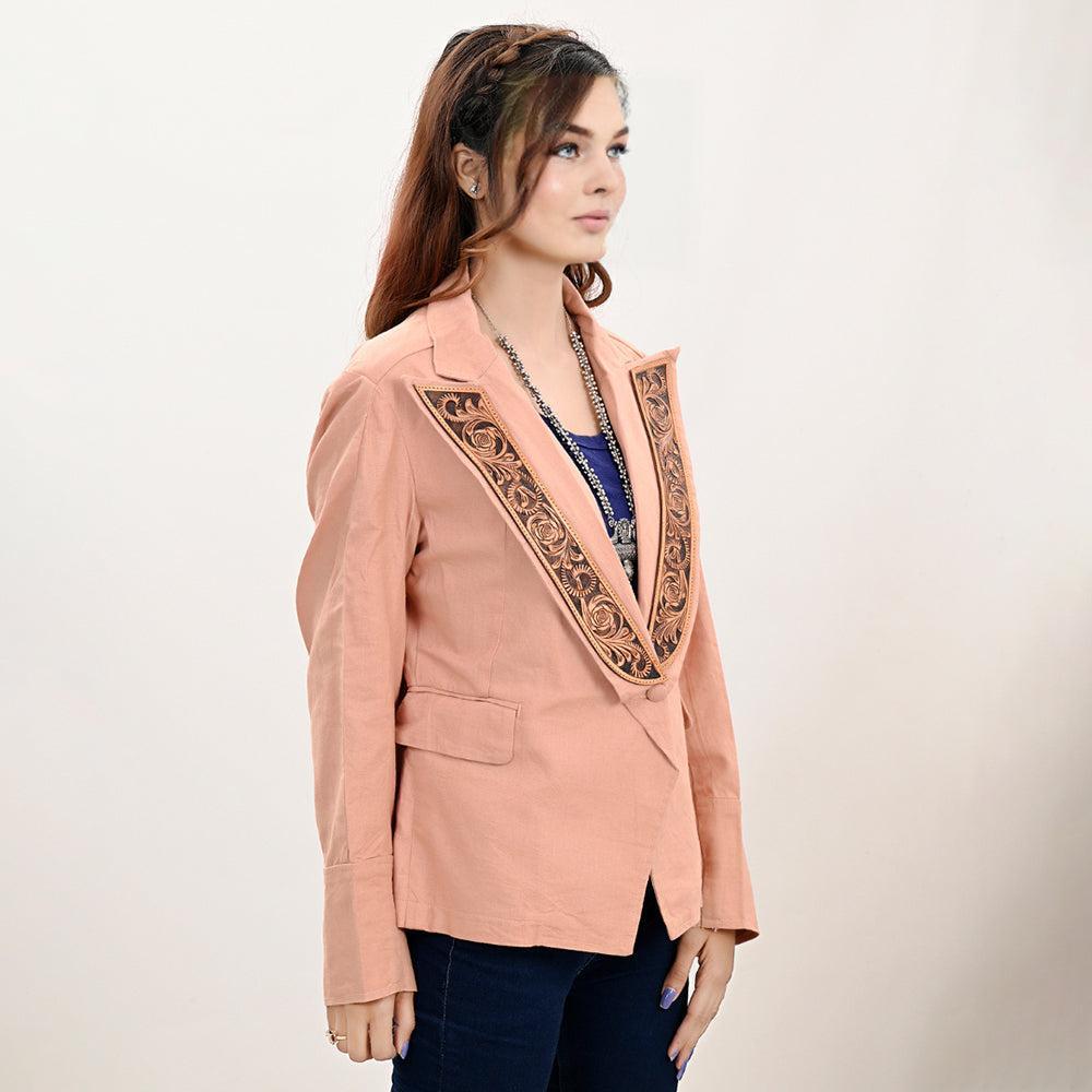 ADBZ037 Genuine leather Hand tooled hand carved Women Blazer dress jacket ladies Girl