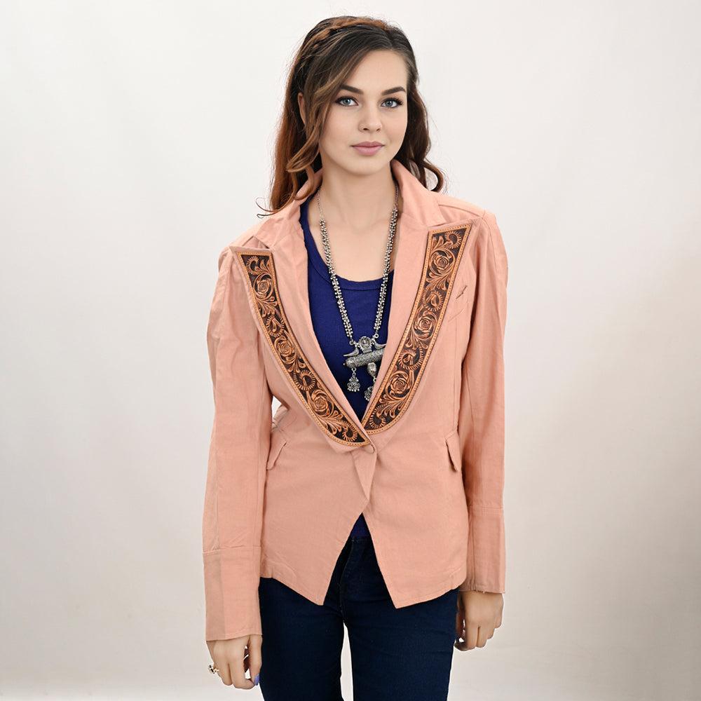 ADBZ037 Genuine leather Hand tooled hand carved Women Blazer dress jacket ladies Girl