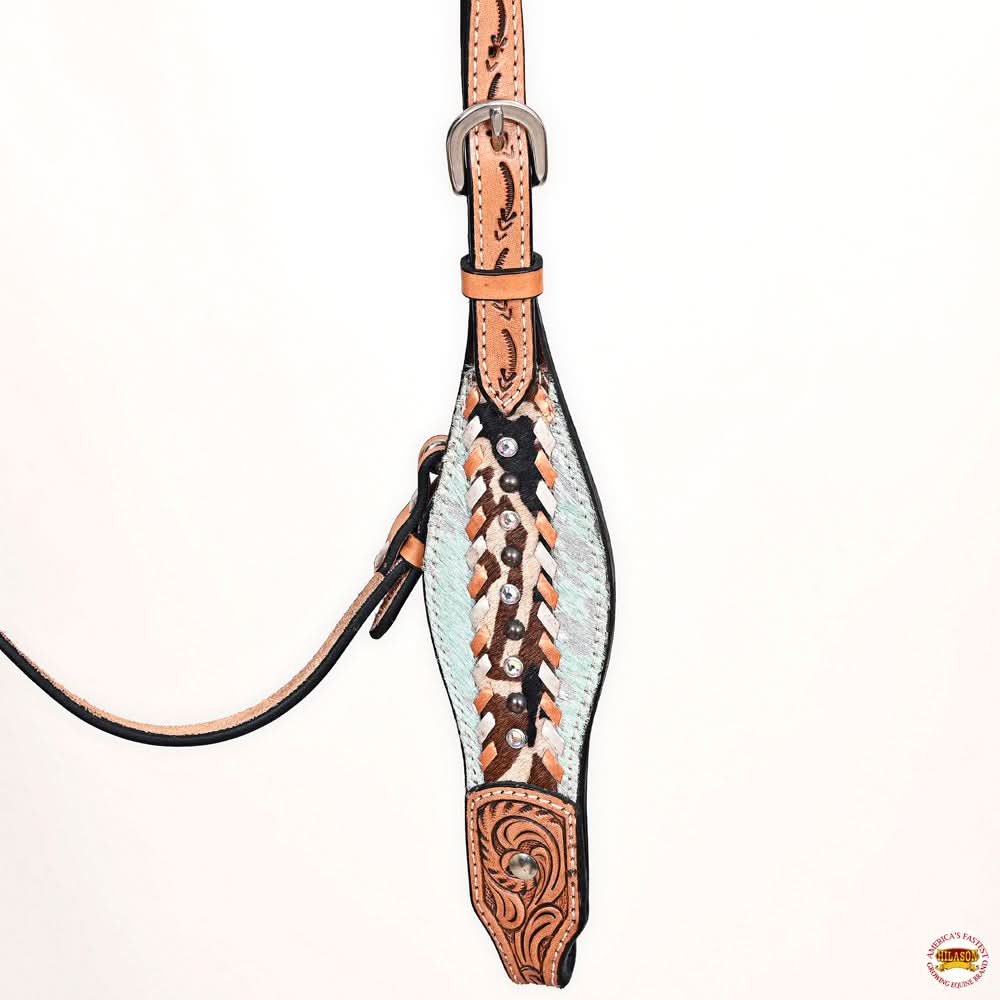 HILASON Western Horse Headstall Breast Collar Hairon Leather Tan