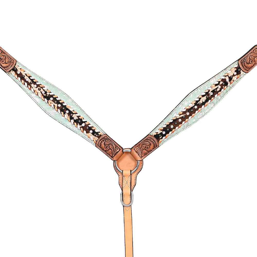 HILASON Western Horse Headstall Breast Collar Hairon Leather Tan