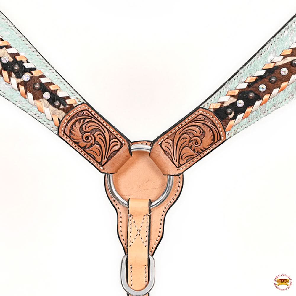 HILASON Western Horse Headstall Breast Collar Hairon Leather Tan