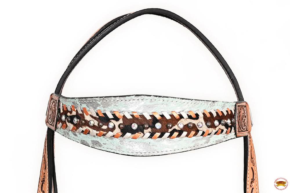 HILASON Western Horse Headstall Breast Collar Hairon Leather Tan