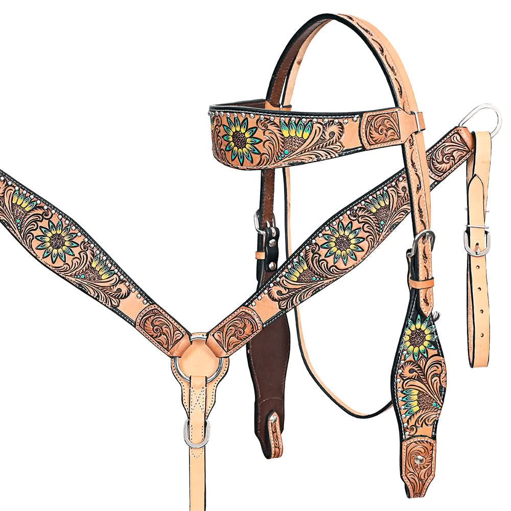 HILASON Western Horse Headstall Breast Collar Leather Tan